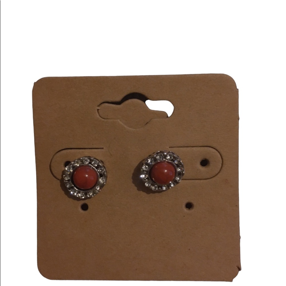 Silver/red center tone earrings